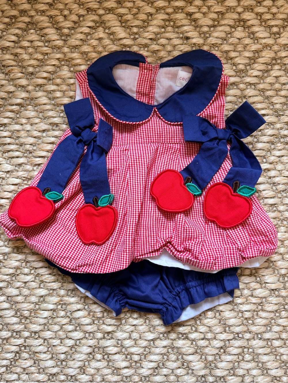 Navy & Red Apple Gingham Kids Matching Set by